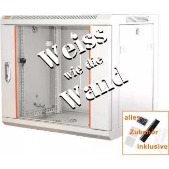 IT-BUDGET 19 inch Network Cabinet SWA - 9U - 570x450 mm - Glass Door - Removable Sides - Wall & Floor Mount - Accessory Set - Pure White 90ITB19WS9645GW