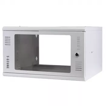 IT-BUDGET 19 inch Wall-Mount Cabinet T-STONE, 6U, 450 mm Depth, Glass Door, Lockable, White (90ITBTSWV6545GW)
