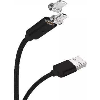 CYOO Magnetic USB Charging & Data Cable - 2-in-1 Micro USB & Lightning to USB - 1m - Black