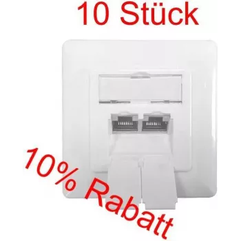 IT-BUDGET SPAR-PACK: 10 x Cat.6A Data Outlet, 2 x RJ45 Ports, Shielded, Horizontal Cable Entry, PoE+ Capable, White (ZAA90ITBDDSW)