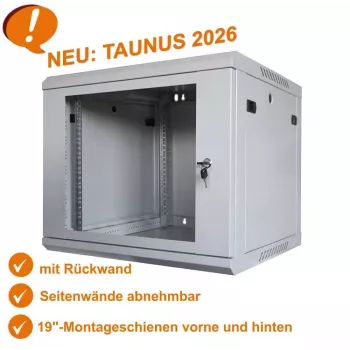 IT-BUDGET 19-Inch Network Cabinet TAUNUS - 12U, 450 mm Depth, Lockable Glass Door, Light Grey (90ITB191245GG)