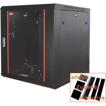 IT-BUDGET 19-Network Cabinet SWA - 6U - WxD 570 x 450 mm - Glass Door - Removable Sides - Wall- and Floor-Mounting - Accessory Set - Black (90ITB19WS6645GS)