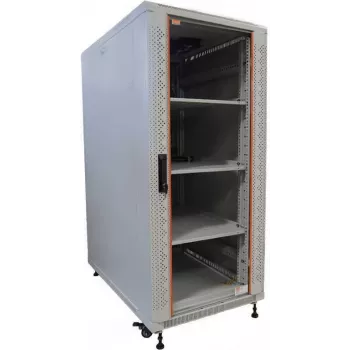 IT-BUDGET 19 inch Network Cabinet SRK Complete Set 22U 600x600 mm Glass/Solid Door 4 Fans PDU Shelves Flatpack Light Grey 90ITB19SRK2266GG