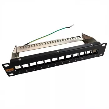 IT-BUDGET 10 inch Empty Patch Panel for Keystone Modules - 12 Port - Shielded - 1U - Unloaded - Black (90ITB10MT12PS)