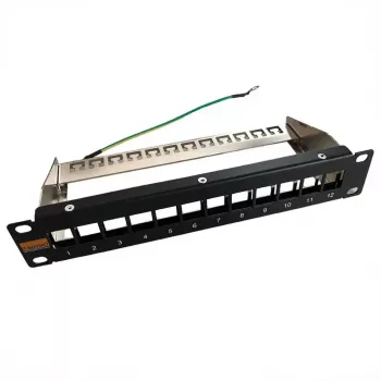 IT-BUDGET 10 inch Empty Patch Panel for Keystone Modules - 12 Port - Shielded - 1U - Unloaded - Black (90ITB10MT12PS)