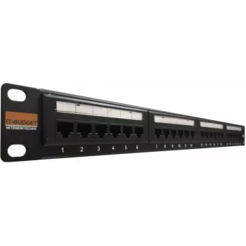 IT-BUDGET 19 inch Patch Panel - 24 Port - Cat.6 - 250MHz - Unshielded - 1U - Black (90ITBPP6US)