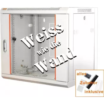 IT-BUDGET 19 inch Network Cabinet SWA - 12U - 570x450 mm - Glass Door - Removable Sides - Wall/Floor Mount - Accessory Set - Pure White 90ITB19WS12645GW