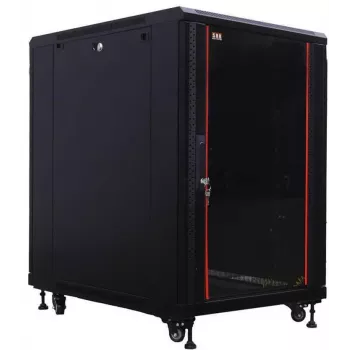 IT-BUDGET 19 inch Network Cabinet SRK - 18U - 600x1000 mm - Glass/Solid Steel Door - Flatpack - Black 90ITB19SRK18610GSN