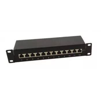 IT-BUDGET 10 inch Patch Panel - Shielded - Cat.6A - 500MHz - 12 Port RJ45 - PoE+ Capable - 1U - Black (90ITB10PP6AS)