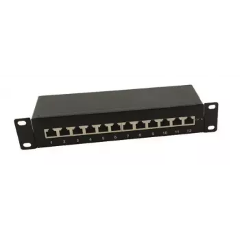 IT-BUDGET 10 inch Patch Panel - Shielded - Cat.6A - 500MHz - 12 Port RJ45 - PoE+ Capable - 1U - Black (90ITB10PP6AS)