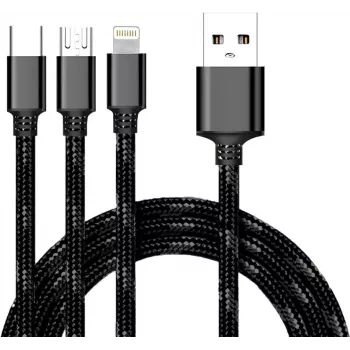 CYOO 3-in-1 USB Charging & Data Cable - Micro USB, USB-C, Lightning - Black
