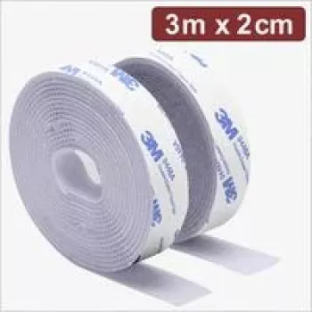 Quadrios 24CA323 Self-Adhesive Hook and Loop Fastener Tape, 3 m x 20 mm, White