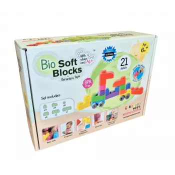 Gerardo's Toys Soft Building Blocks Set with Wheels, 21 Pieces (15 Blocks + 6 Wheel Parts)