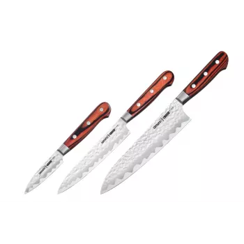 SAMURA Harakiri 3-Piece Knife Set with AUS-8 Stainless Steel Blades, Black ABS Handles