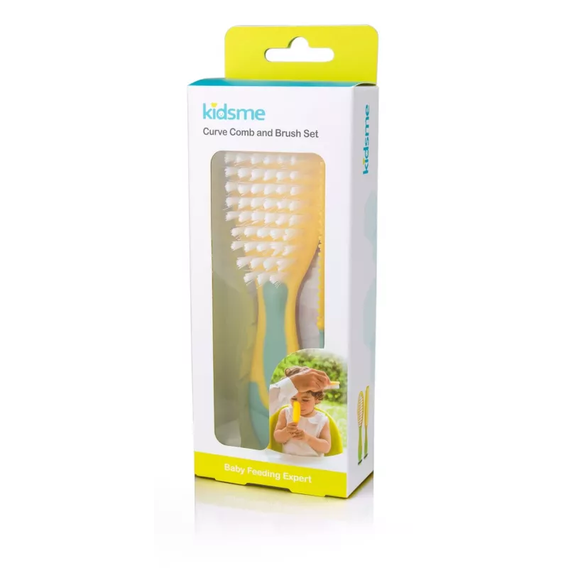 Kidsme Baby Hair Brush & Comb Set - Soft Bristle, BPA-Free, Ergonomic, White/Grey