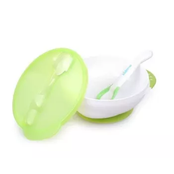 Kidsme Suction Bowl with Lid and Thermal Spoon, Lime Green, 9m+