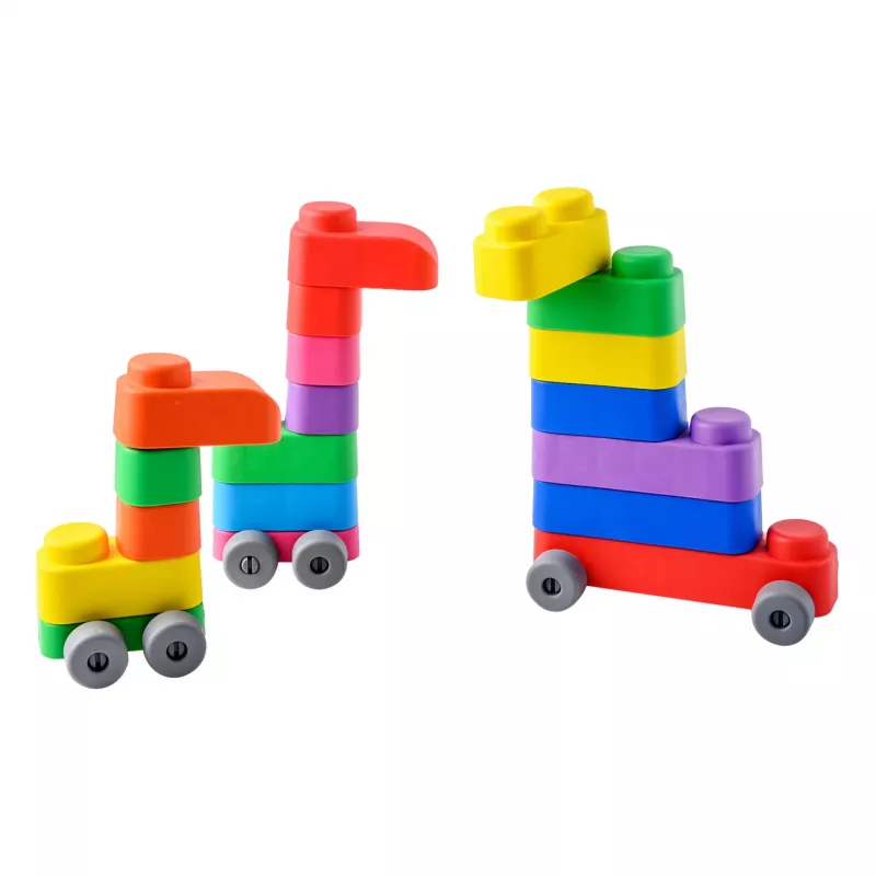 Gerardo's Toys GT3100 Soft Building Blocks Set with Wheels, 14 Pieces (10 Blocks + 4 Wheel Parts)