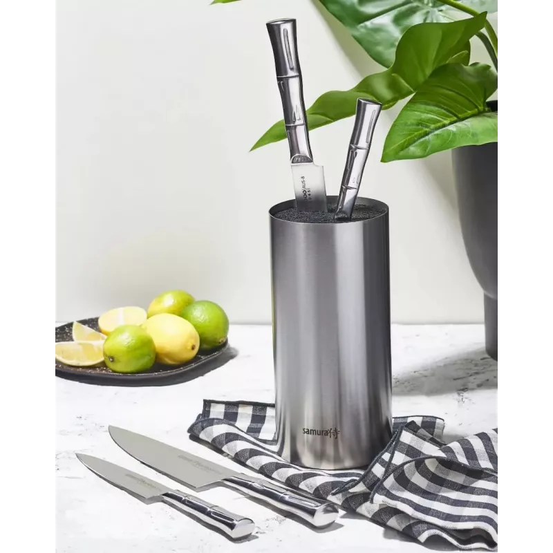 SAMURA KBA-100 Magnetic Bamboo Knife Block, Double-Sided, Holds up to 10 Knives, Natural