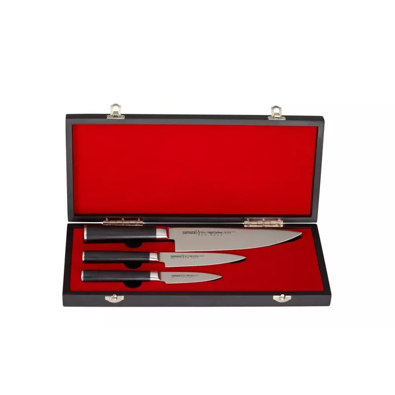 SAMURA MO-V 3-Piece Kitchen Knife Set, AUS-8 Molybdenum Vanadium Steel, Black ABS Handles