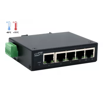 EXSYS 5-Port Industrial Ethernet Switch, 10/100 Mbps, DIN-Rail, -40° to +75°C EX-6200-T