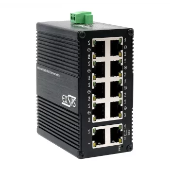 EXSYS Mini 10-Port Industrial Gigabit PoE+ Switch, Web-Managed (EX-62036MPOE)