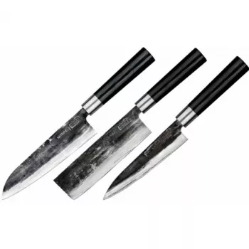 SAMURA SP5-0220 3-Piece Kitchen Knife Set, AUS-8 Stainless Steel Blades, Black ABS Handles, Paring, Utility, Chef's Knives