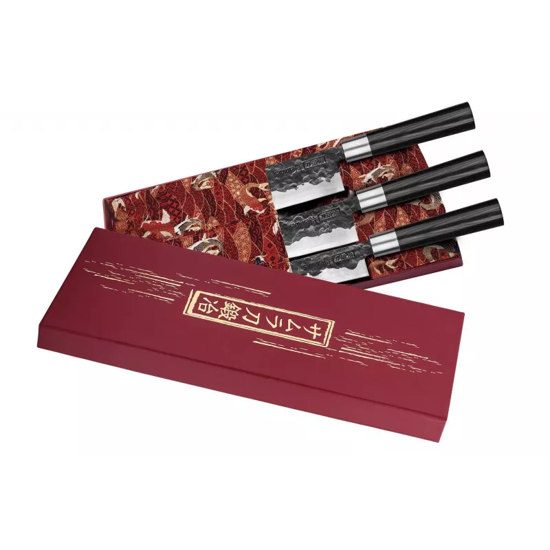 SAMURA Blacksmith 3-Piece Knife Set - Chef's, Utility, Paring - AUS-8 Steel, G-10 Handles
