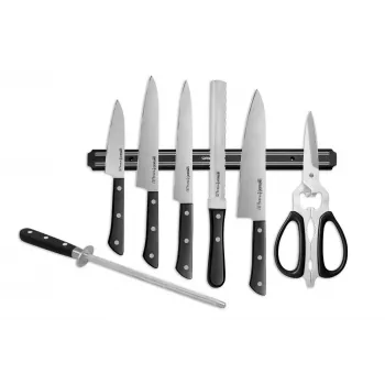 SAMURA Harakiri 8-Piece Kitchen Knife Set with Scissors and Peeler, AUS-8 Steel, Black ABS Handles