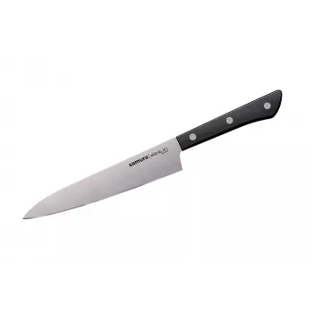 SAMURA Harakiri 8-Piece Kitchen Knife Set with Scissors and Peeler, AUS-8 Steel, Black ABS Handles