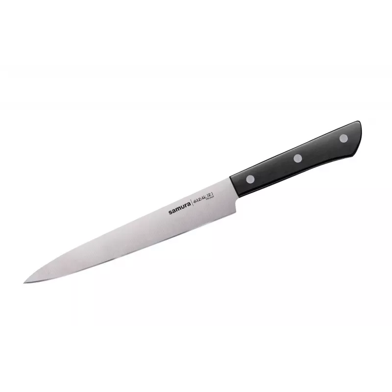 SAMURA Harakiri 8-Piece Kitchen Knife Set with Scissors and Peeler, AUS-8 Steel, Black ABS Handles