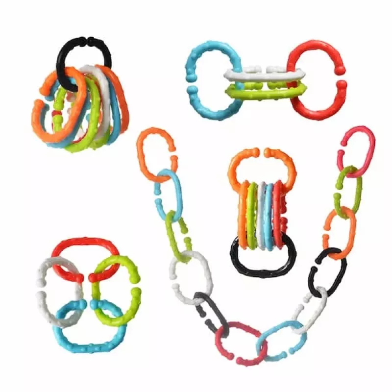 Kidsme Stage Teether Chain, 3M+, Food-Grade Silicone, BPA-Free, Set of 3 Links, Assorted Colors