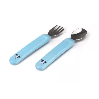 Kidsme Aquamarine Baby Spoon and Fork Set - Self-Feeding Utensils for 6+ Months