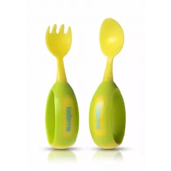 Kidsme 9853 LI Baby Cutlery Set, Spoon and Fork, Lime, 9 Months+