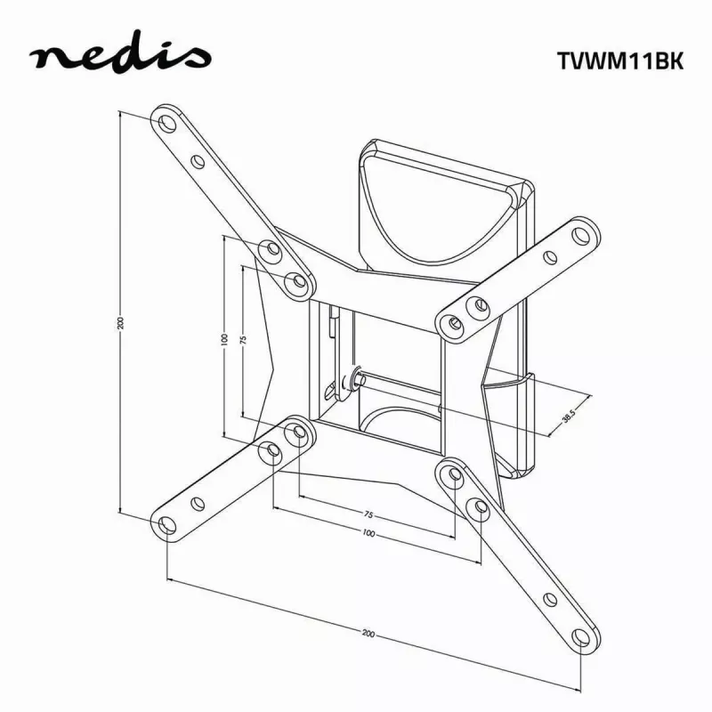 Nedis Fully Movable TV Wall Mount for 32-65 inch Screens, 35 kg, VESA up to 400x400, Black