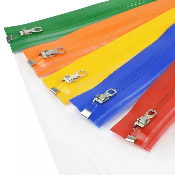 Rapesco Zippi Bags A5+ Zipper Pouches, 250 x 195 mm, Transparent with Blue, Orange, Green, Red, Yellow Trim, Pack of 5 1502