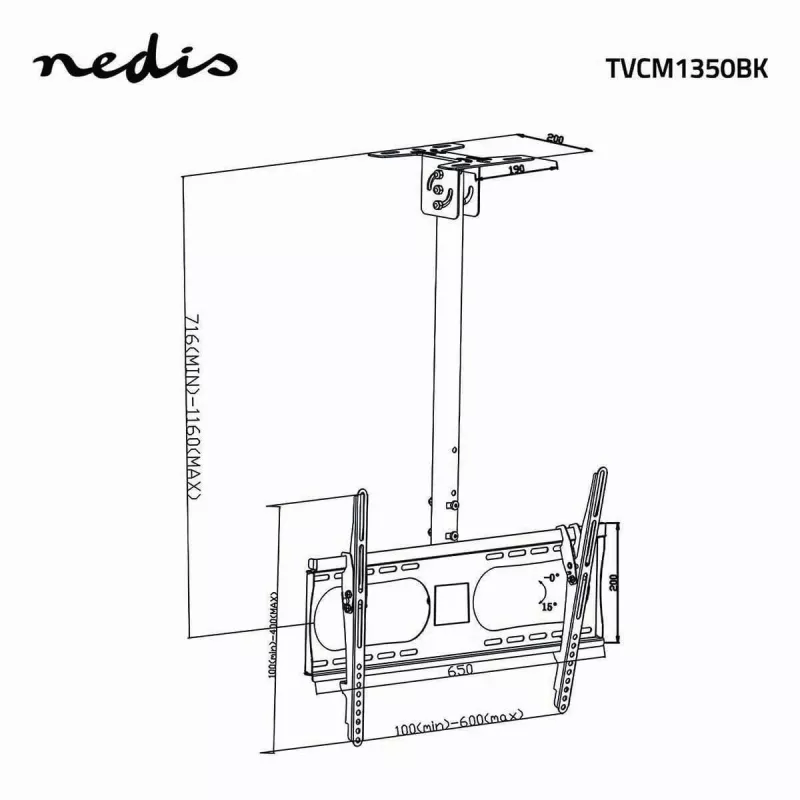 Nedis TVCM1350BK Full-Motion TV Wall Mount for 32-65 inch Screens, VESA 400x400, 35 kg, Black