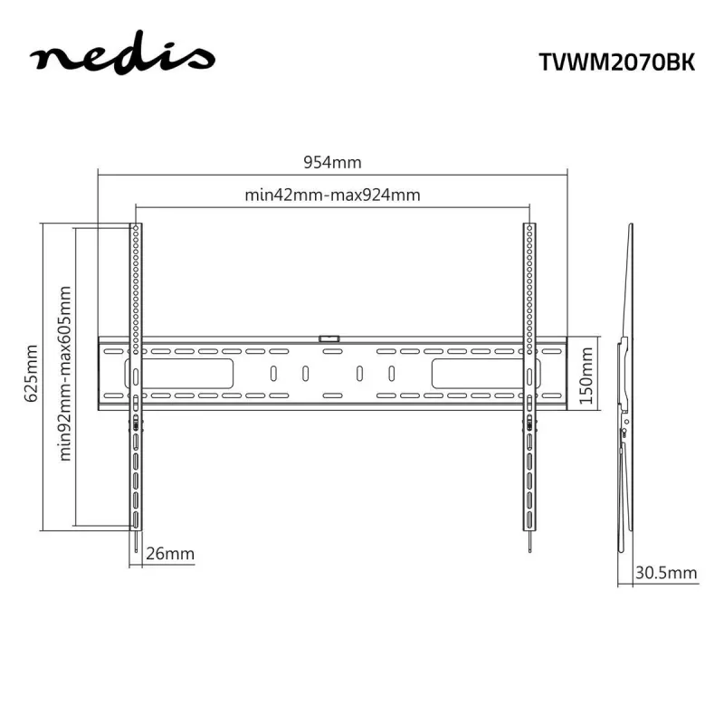 Nedis Fixed TV Wall Mount for 60-100 inch Screens, 75 kg Max, VESA 200x200 to 800x400, Black