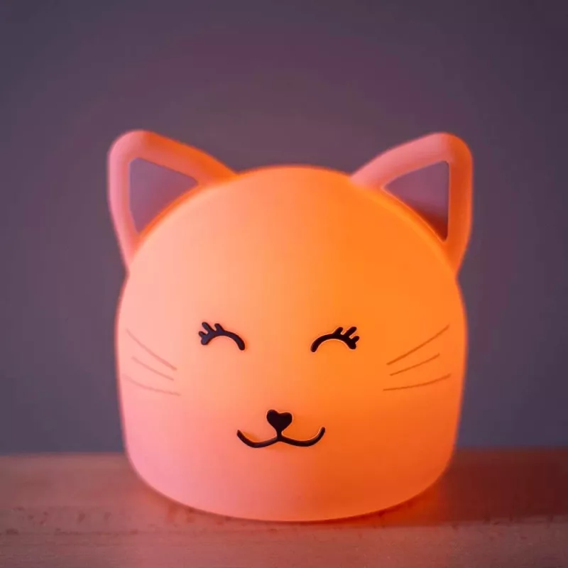 Trixie Baby Night Light Cat - Rechargeable LED Silicone Lamp with Tap Sensor, Warm White & 7-Color Changing
