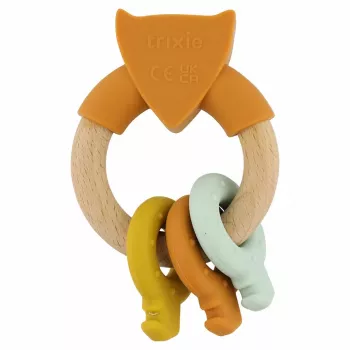 Trixie Wood & Silicone Baby Teether, Fox, 0m+