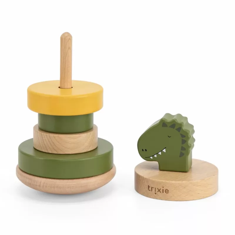 TRIXIE Wooden Dinosaur Stacking Pyramid Toy for Toddlers 12m+ | 5-Piece Stacker