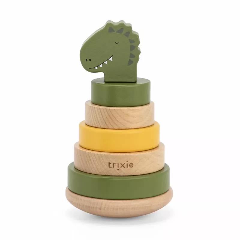 TRIXIE Wooden Dinosaur Stacking Pyramid Toy for Toddlers 12m+ | 5-Piece Stacker