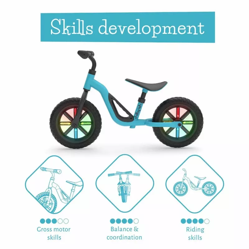 Chillafish Charlie 10 Balance Bike, Blue, with LED Light-Up Wheels, for Ages 18 Months to 4 Years