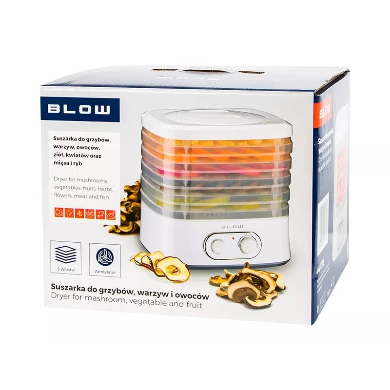 BLOW Food Dehydrator for Mushrooms, Vegetables and Fruits, 5 Trays, 250 W, Digital Timer and Temperature Control, White