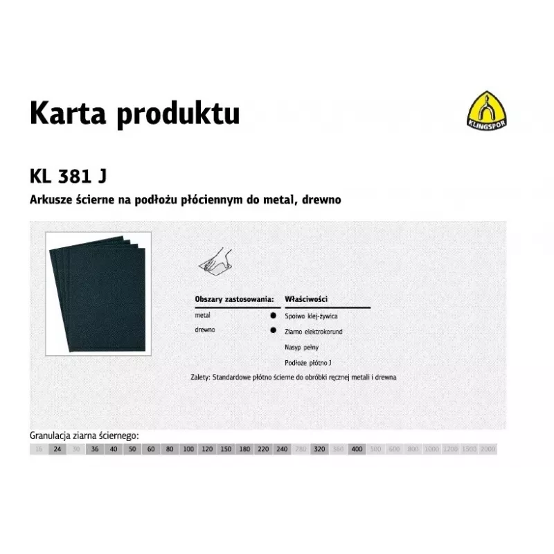 KLINGSPOR Abrasive Cloth Sheet P320 KL381J, 230 x 280 mm, 50 Pack