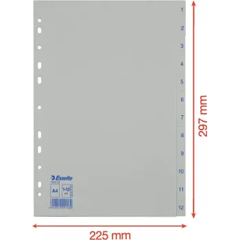 LEITZ Esselte Plastic Index Dividers, Numbered 1-12, A4, White, Universal Punching, 10 Sets (100153)