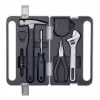 HOTO QWSGJ002 12-in-1 Household Manual Tool Set with Ratchet Screwdriver, Claw Hammer, Pliers, Wrench, Tape Measure, Utility Knife, Voltage Tester, Electrical Tape in ABS Case HTT0018GL