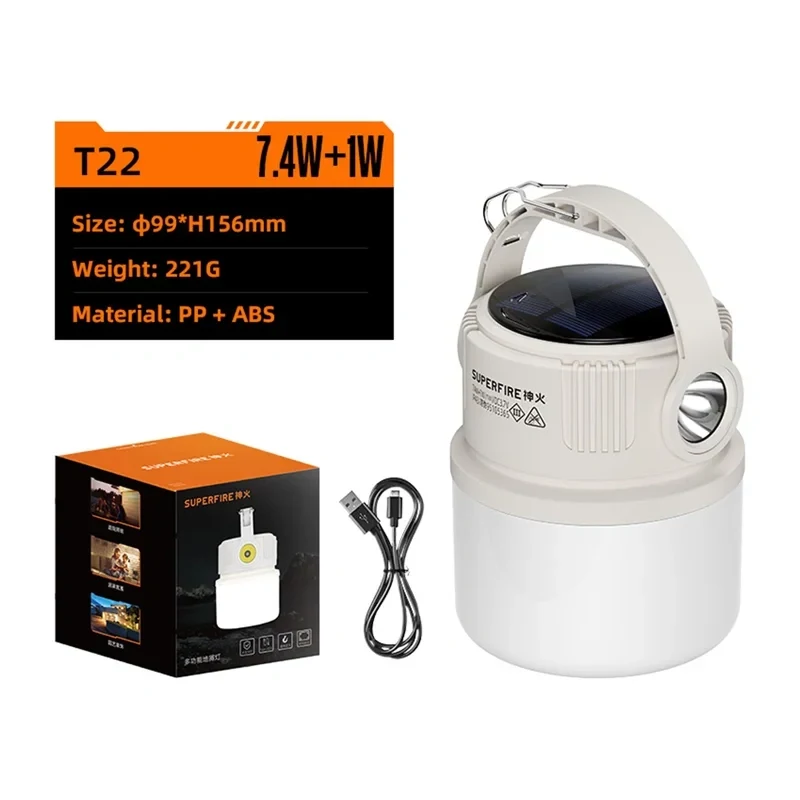 SUPERFIRE T22 Rechargeable LED Camping Lantern with Power Bank, 350 Lumens, Magnetic Base, Hanging Hook, IP44