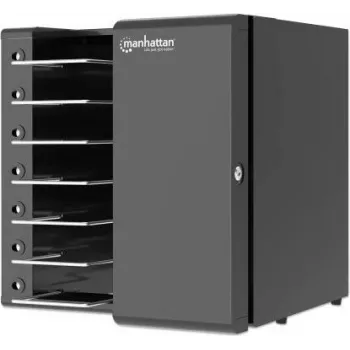 MANHATTAN Desktop Charging Cabinet with 7 CEE 7/3 Sockets, Lockable, 250 J Surge Protection, Black (181280)