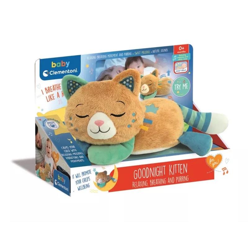 Clementoni Purring Cat Morpheus Plush Toy - Interactive Baby Sensory Toy, Grey and White, 6+ Months