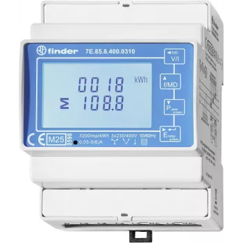 Finder 7E.85.8.400.0310 Single-Phase Digital Energy Meter, Direct Connection, Class B, S0 Pulse Output, DIN Rail